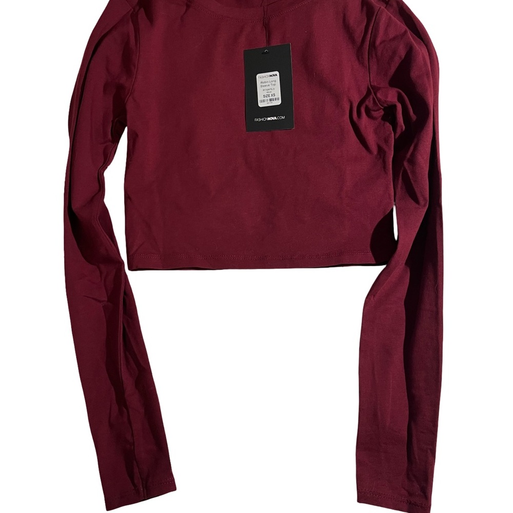 Fashion Nova Burgundy Long Sleeve Crop Top